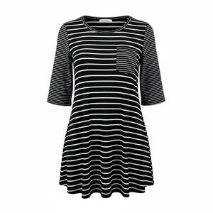 Watermelon Black White Women's Striped Flared Tunic Top